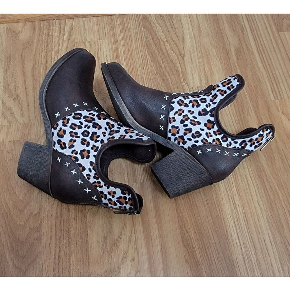 Patchwork White Leopard Ankle Boots 7 - image 5